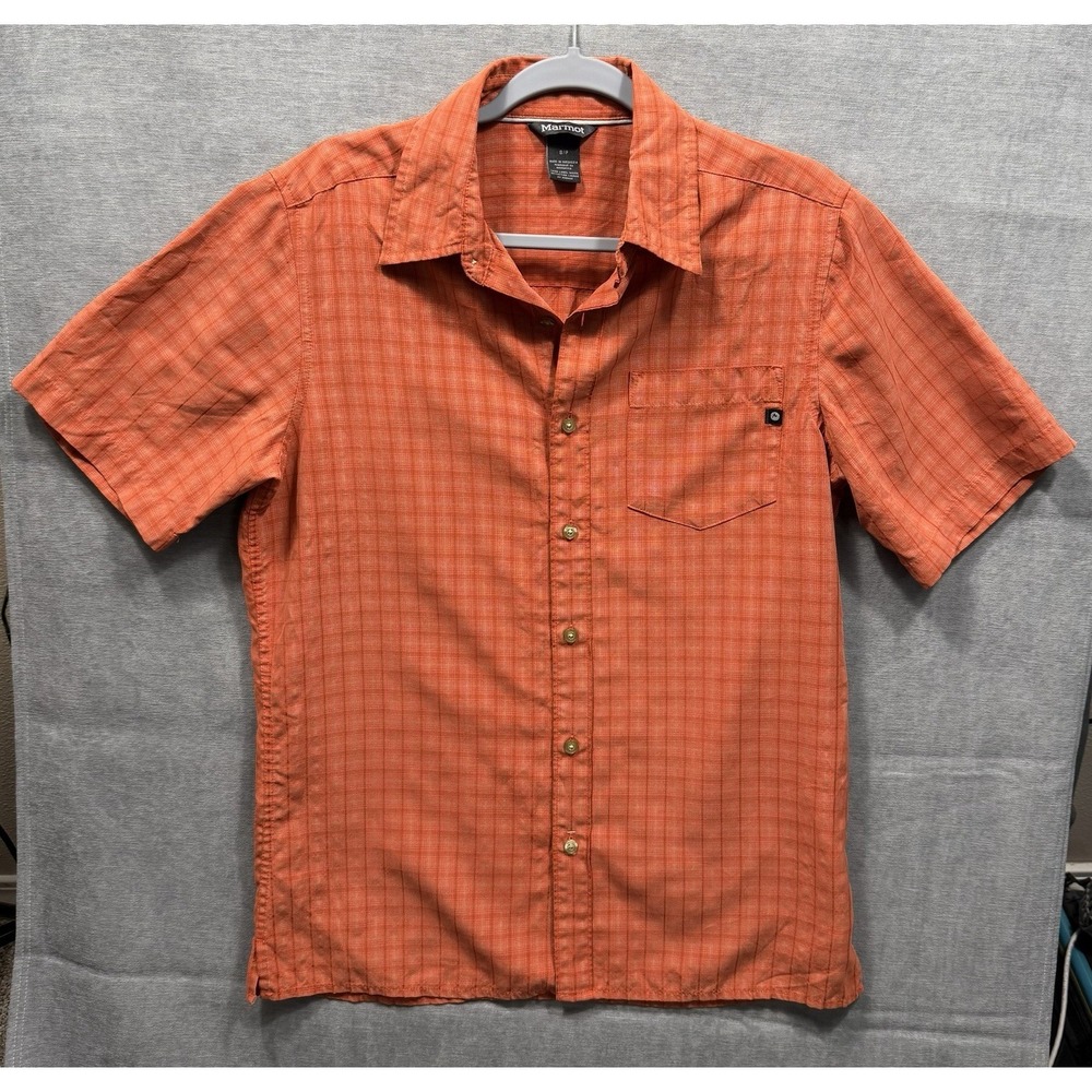 Marmot Shirt Mens Short Sleeve Button Front Casual Outdoor Size Small Orange